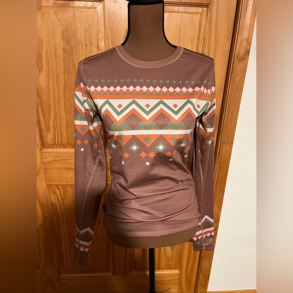 Geometric Long Sleeve Top in Brown and Orange